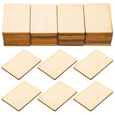 wooden coasters are arranged in the shape of squares and rectangles on a white background