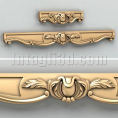 three different types of gold furniture handles and pulls on a white background, one with an ornate design in the middle