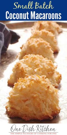 small batch coconut macaroons on a plate with text overlay that reads, small batch coconut macaroons