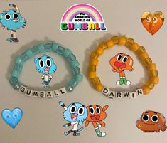 the gumball bracelets are decorated with cartoon characters