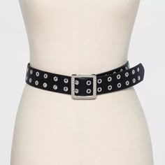 Black Belt Buckle With Belt For Fall, Trendy Black Belts With Rivets, Adjustable Black Belts With Rivets, Grommet Belt, Double Buckle Belt, Faux Hair, Silver Belt Buckle, Western Belt, Silver Belts