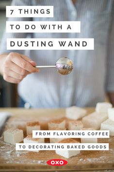 a person is spooning sugar into cubes on a cutting board with the words, 7 things to do with a dustin wand