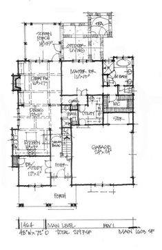 the first floor plan for a house with an attached garage and living room, as well as