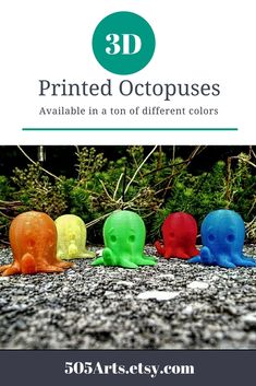 an advertisement for 3d printed octopuses available in a ton of different colors