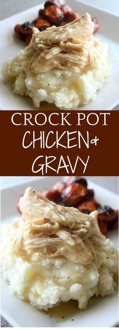 crock pot chicken and gravy on a white plate