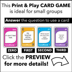 an advertisement for the print and play card game, which is ideal for small groups