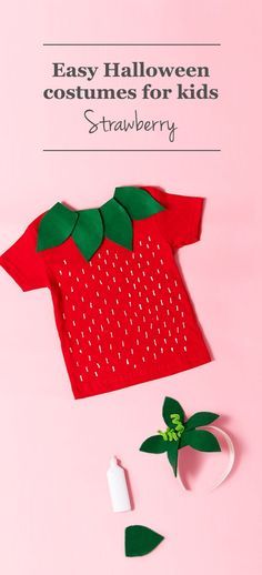 an easy halloween costume for kids with strawberries on the front and green leaves on the back