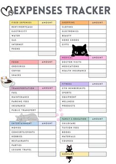 a printable exercise tracker with an image of a black cat on the top and bottom