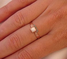 Wedding Set - Square Mother of Pearl Ring & Pave Blue Diamond Ring - Gold Ring Pearl And Diamond Engagement Ring, Diamond Ring Gold, Roaring 20, Mother Of Pearl Ring, Blue Diamond Ring, Etsy Gold Ring, Matching Wedding Bands, Three Stone Engagement, Pave Ring