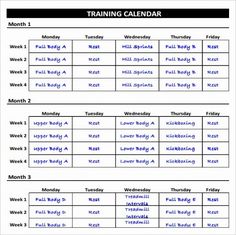 a printable training calendar with the words, days and months to go on it