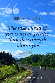 two people riding bikes down a road with the words runner's quote on it