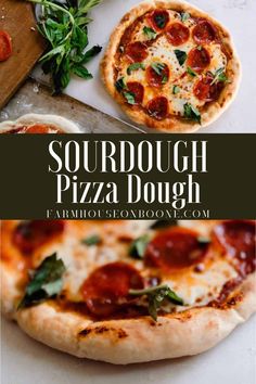 two different types of pizzas with the words sourdough pizza dough