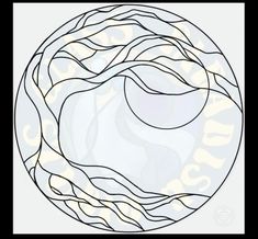 an abstract circular design with wavy lines in the center and bottom half, on a white background