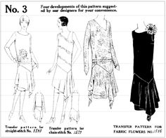 three women's dress patterns from the 1950's, including one in black and white