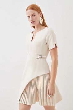 Tailored Military Pleat Short Sleeve Mini Dress | Karen Millen Outfits For Mexico, Charm City, Petite Business Casual, Short Sleeved Dress, Fall Wedding Guest Dress, Bandeau Dress, Tailored Dress, Sleeved Dress, Short Sleeve Mini Dress