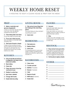 a printable house cleaning checklist with the words'weekly home rest'on it