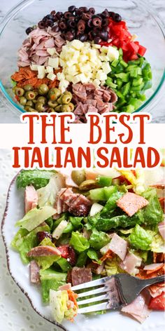 the best italian salad is made with lettuce, tomatoes, olives and ham