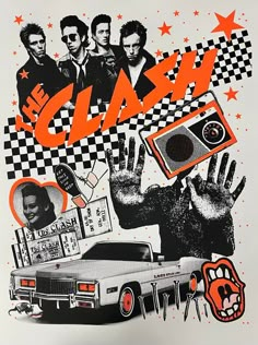 the clash concert poster with hand and car