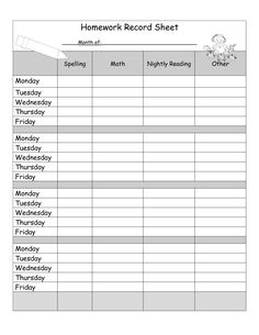 the worksheet for homework record sheet