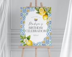 Amalfi Coast Birthday Welcome Sign Printable Template, Lemon Citrus Mediterranean decor with blue tiles, Coastal Italian theme tuscan Aqua Wedding, Shower Foam, Sicilian Lemon, Mediterranean Decor, Bridal Shower Welcome Sign, Shower Welcome Sign, Welcome Poster, Blue Pottery