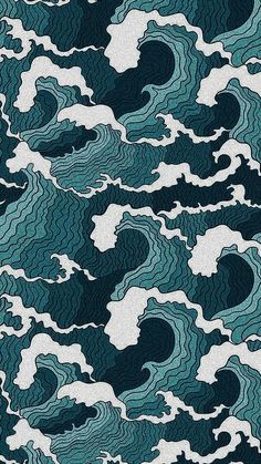 an abstract blue and white background with wavy lines in the shape of waves on top of each other