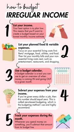 a pink poster with the words how to budget in it and other things on it