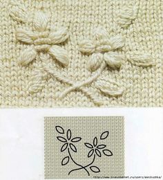 the knitting book is open to show an image of flowers and leaves on knitted fabric