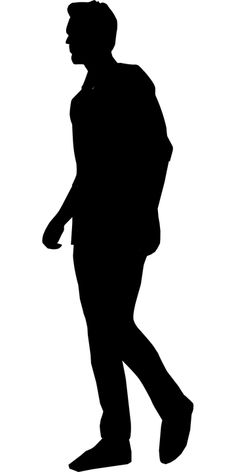 the silhouette of a man walking on a white background