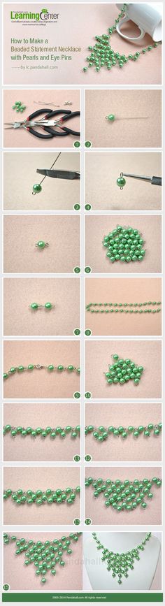 instructions to make beaded necklaces with green beads