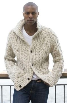 Men's White V-neck T-shirt, Navy Jeans, and Beige Knit Cardigan Beige Knit Cardigan, Knit Men, Mens Cardigan, Knitted Coat, Knitwear Men, Men's Knit, Dope Outfits, Winter Sweaters, Winter Casual