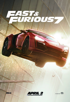 an advertisement for the upcoming fast and furious movie, featuring a red sports car flying through the air