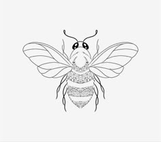 a black and white drawing of a bee with two eyes on it's head