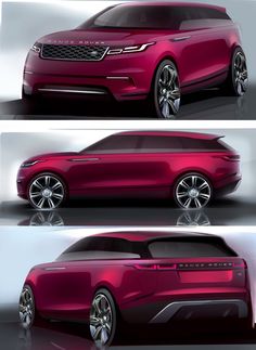 the concept car is shown in three different views