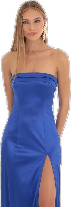 Blue Bandeau Evening Dress, Blue Bandeau Strapless Dress For Evening, Elegant Blue Bandeau Dress, Elegant Blue Bandeau Strapless Dress, Fitted Blue Bandeau Dress, Elegant Blue Strapless Stretch Dress, Elegant Blue Stretch Strapless Dress, Blue Strapless Dress With Straight Neckline For Evening, Blue Bandeau Stretch Dress