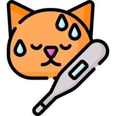 an orange cat with drops of water on it's face next to a thermometer