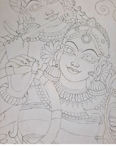 Kerala Mural Painting Outline Sketches Krishna, Kerala Mural Painting Sketch, Kerala Mural Painting Outline, Mural Painting Outline Sketches, Mural Painting Outline, Simple Kerala Mural Painting Sketch, Kerala Mural Painting Outline Sketches, Radhakrishna Paintings, Mural Art Ideas