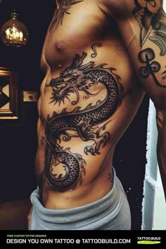 a man with a dragon tattoo on his chest