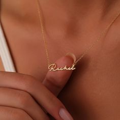 Name Necklace Gold Nameplate Necklace 14k Solid Gold Custom - Etsy Gold Nameplate Necklace, Nameplate Necklace Gold, Name Necklace Gold, Mama Necklace, Sweet 16 Gifts, Name Necklaces, Nameplate Necklace, Gold Name Necklace, Girl Jewelry