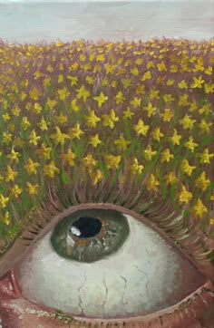 a painting of an eye surrounded by yellow flowers