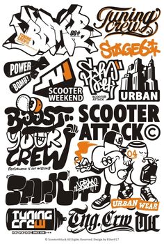 an image of various graffiti stickers on a white background