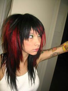 Emo Hair Color, Emo Pics, Alternative Hairstyles, Scene Haircuts, Colored Hairstyles, Sweet Hairstyles, Black Red Hair