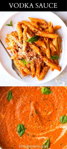 two plates with different types of food on them and the words, how to make vodka sauce