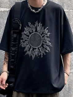 Men's Darkness Sun Graphic Tee - AnotherChill Emo Fashion 2000s Men, Grunge Summer Outfits Men, Grunge Style Men, Pjo Outfits, Graphic Tees Outfit Street Style, Sun Outfits, Accessorizing Outfits, Grunge Pattern, Sun Graphic