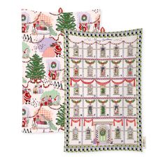 two quilts with christmas decorations on them, one in white and the other in red