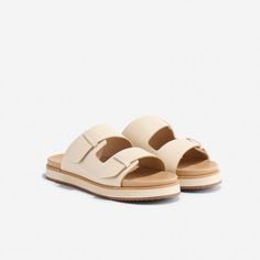 Nisolo  Women's Ella Flatform Slide Bone, Size 7 Casual Slide Footbed Sandals With Ortholite Insole, Summer Flip Flops For Everyday Use, Casual Everyday Slides, Summer Sandals With Cushioned Footbed, Casual Sport Sandals With Leather Footbed For Vacation, Comfortable Cushioned Flip Flops For Everyday, Comfortable Summer Slippers For Everyday Use, Comfortable Everyday Summer Slippers, Everyday Slip-on Slides With Cushioned Footbed