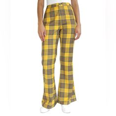 Almost Famous Nwt! Juniors' Yellow High Rise Plaid Flare Jeans Size 5 Measures Approximately: Waist 31 Inch Inseam 31 Inch Non-stretch Yellow Cotton Pants, Stretch Yellow Cotton Bottoms, Yellow Stretch Cotton Bottoms, Yellow Cotton Stretch Bottoms, Non-stretch Yellow Cotton Bottoms, Non-stretch Yellow Trendy Bottoms, Yellow Non-stretch Full-length Bottoms, Casual Fitted Yellow Bottoms, High-waisted Yellow Cotton Pants