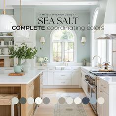 the interior design sea salt complete coordinating colors is featured in this magazine, which features white cabinets and light wood flooring