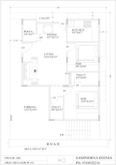 the floor plan for a two bedroom house