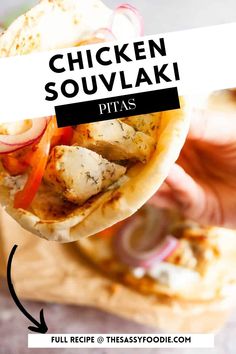 chicken souvlaki pitas with onions and peppers