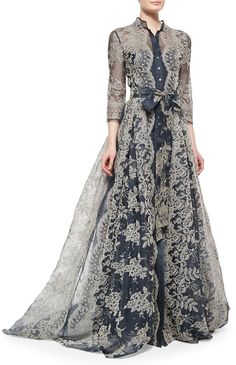 Carolina Herrera Embroidered Lace Pleated Gown  jαɢlαdy Carolina Herrera Gown, Organza Gowns, Pleated Gown, Gown Style, Edwardian Style, Mode Boho, Cary Grant